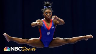 Simone Biles nails double double dismount wows with Trials Day 1 beam routine  NBC Sports [upl. by Rockie476]