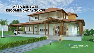 CASA CAMPESTRE estilo colonial DISEÑO en DOS PISOS 30x38  Arq Pablo Restrepo [upl. by Assenav]