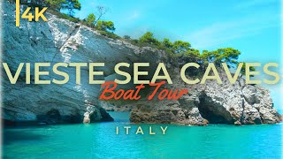 Gargano Vieste Boat Tour of Sea Caves in 4K  Puglia Italy [upl. by Rihsab]