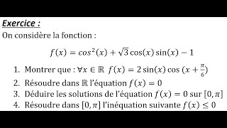 Exercice Corrigé  Formules Trigonométriques  Equation  Inéquation [upl. by Lejna]