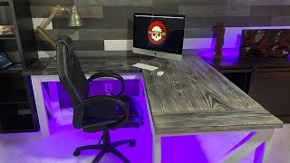 DIY LShaped Desk  With Burnt Wood Finish [upl. by Arracahs]