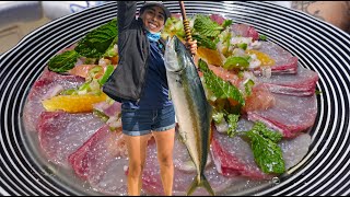 BEST WAY TO EAT YELLOWTAIL  She Caught The Biggest Fish [upl. by Nnovahs847]