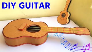 how to make guitar  how to make guitar from cardboard  diy functional rubberband toy making [upl. by Healion]