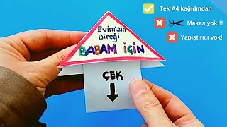 BABALAR GÜNÜ HEDİYESİ  DOĞUM GÜNÜ HEDİYESİ🎁👨‍👧‍👦 Makas Yok ✂️❎ SÜRPRİZLİ KART EV🏠  ORİGAMİ KART [upl. by Dnaltruoc]