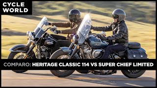 2021 HarleyDavidson Heritage Classic 114 vs 2022 Indian Super Chief Limited  Cycle World [upl. by Farrison]