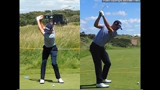 Justin Thomas golf swing  Long Iron faceon amp downtheline July 2017 [upl. by Corwun484]