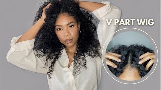 5 Minute Big Curly V Part Wig Install  NO LACE NO GLUE Ft Nadula Hair [upl. by Iniffit976]