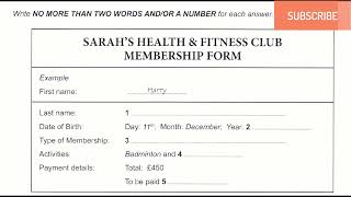 SARAH’S HEALTH amp FITNESS CLUB MEMBERSHIP FORM  IELTS LISTENING TEST WITH ANSWERS [upl. by Aseretairam92]