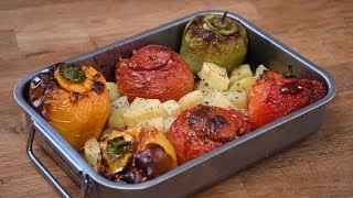 Gemista  Greek Stuffed Vegetables  My Greek Salad [upl. by Aerdnaid]