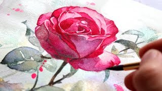 WATERCOLOR TUTORIAL FOR BEGINNERS How To Paint A Rose In 5 Steps [upl. by Fenton463]